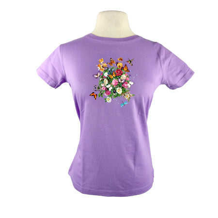 Butterfly Garden Hummingbird Monarch Dragonfly Floral T Shirt Lavender Women's T Shirt